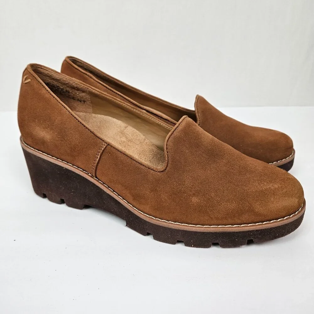 Vionic Brown Suede Willa Wedge Shoes‎ Arch Support Neutral Comfortable Lug Sole